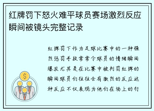 红牌罚下怒火难平球员赛场激烈反应瞬间被镜头完整记录