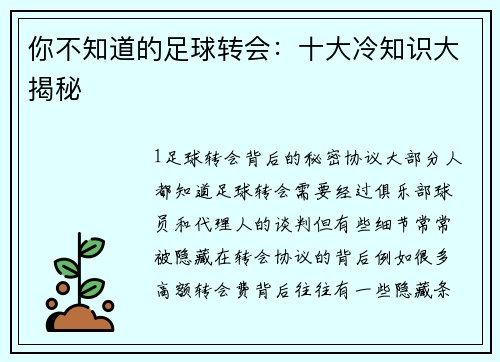 你不知道的足球转会：十大冷知识大揭秘