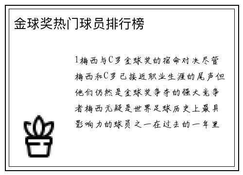 金球奖热门球员排行榜