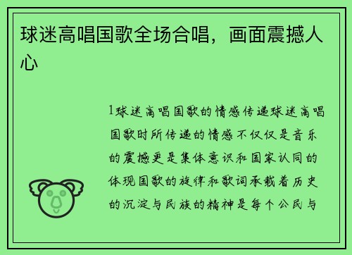 球迷高唱国歌全场合唱，画面震撼人心